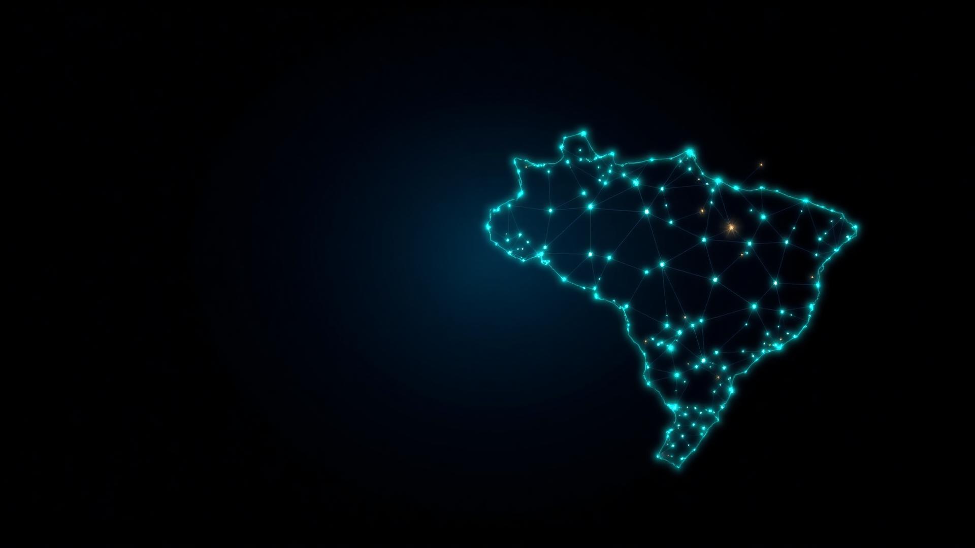 Mapa do Brasil em rede digital, simbolizando a proteção de dados no território nacional